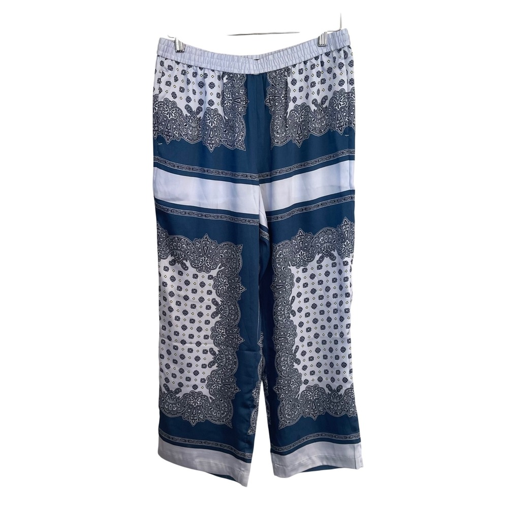 J.Crew Blue White Paisley Bandana Scarf Print Wide Leg Cropped Pants 8